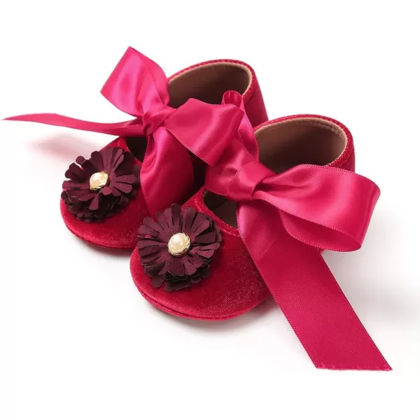 SOFMUO Baby Girls Mary Jane Flats Infant NonSlip Bowknot Ballet Slippers Newborn Princess Dress Wedding Shoes Toddler First WalkersBRed