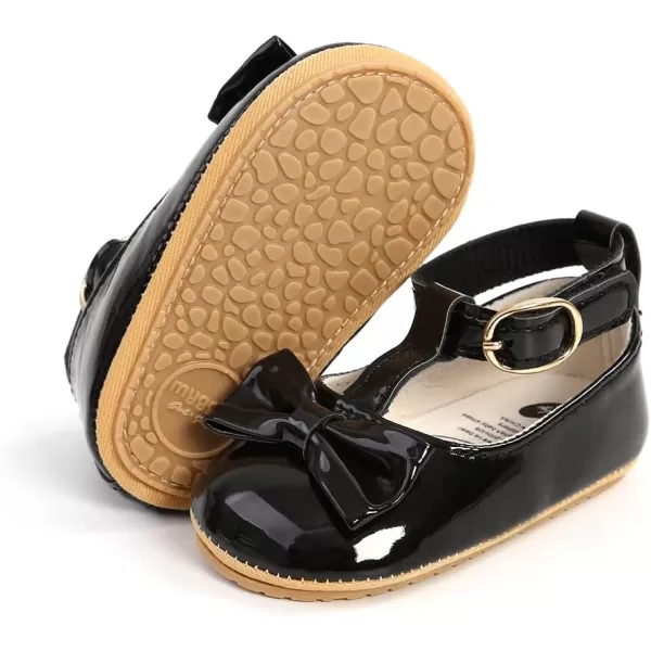 SOFMUO Baby Girls Mary Jane Flats with Bowknot Ballet Slippers Toddler First Walkers Infant Princess Wedding Christmas Dress ShoesA00Black