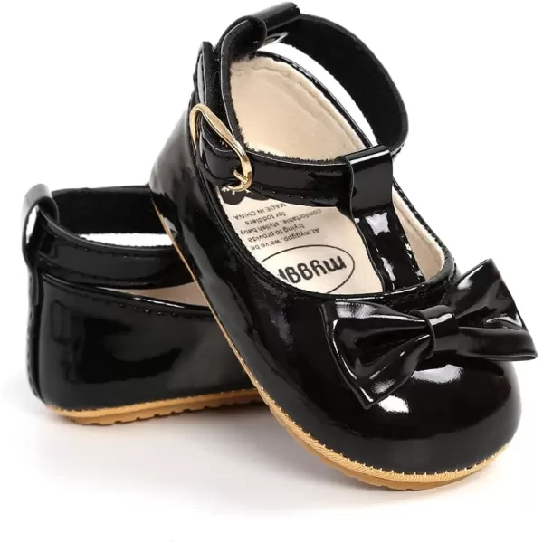 SOFMUO Baby Girls Mary Jane Flats with Bowknot Ballet Slippers Toddler First Walkers Infant Princess Wedding Christmas Dress ShoesA00Black
