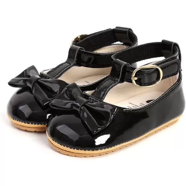 SOFMUO Baby Girls Mary Jane Flats with Bowknot Ballet Slippers Toddler First Walkers Infant Princess Wedding Christmas Dress ShoesA00Black