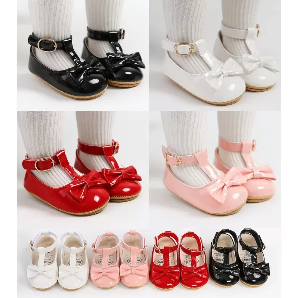 SOFMUO Baby Girls Mary Jane Flats with Bowknot Ballet Slippers Toddler First Walkers Infant Princess Wedding Christmas Dress ShoesA00Black