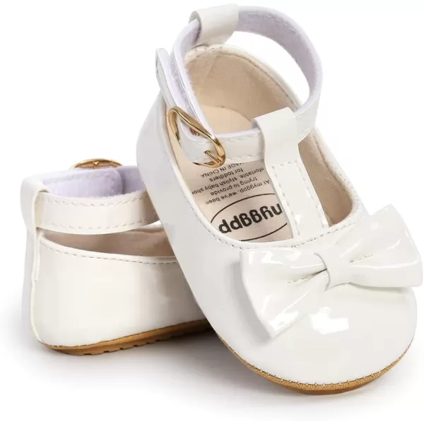 SOFMUO Baby Girls Mary Jane Flats with Bowknot Ballet Slippers Toddler First Walkers Infant Princess Wedding Christmas Dress ShoesA00White