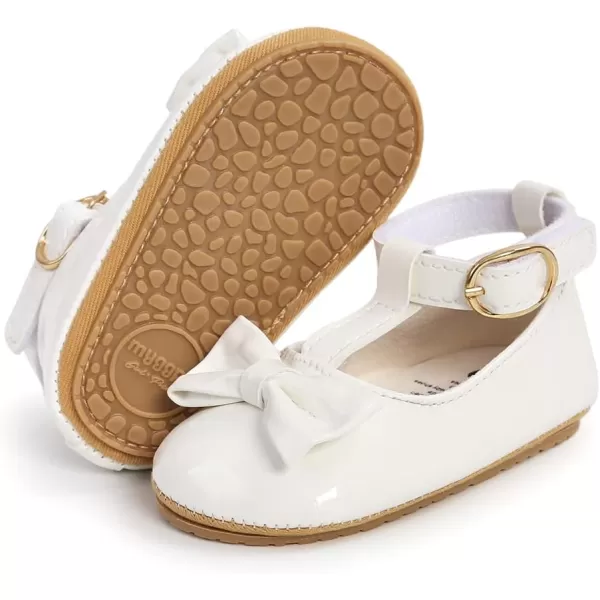 SOFMUO Baby Girls Mary Jane Flats with Bowknot Ballet Slippers Toddler First Walkers Infant Princess Wedding Christmas Dress ShoesA00White