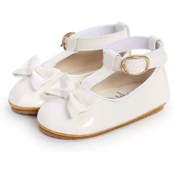 SOFMUO Baby Girls Mary Jane Flats with Bowknot Ballet Slippers Toddler First Walkers Infant Princess Wedding Christmas Dress ShoesA00White