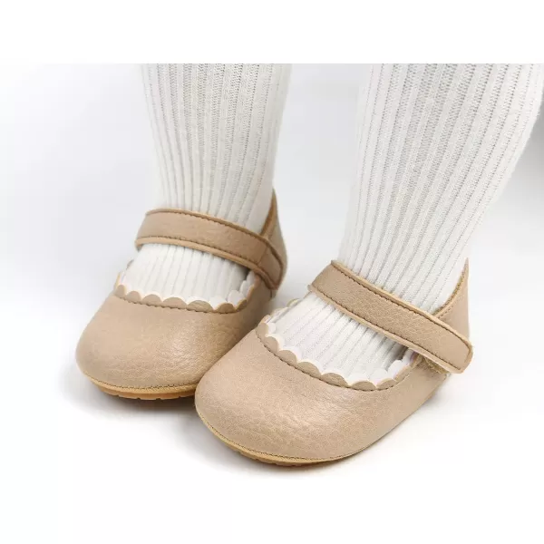 SOFMUO Baby Girls Mary Jane Flats with Bowknot Ballet Slippers Toddler First Walkers Infant Princess Wedding Christmas Dress ShoesA01Khaki