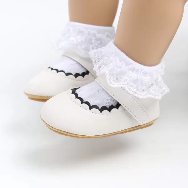 SOFMUO Baby Girls Mary Jane Flats with Bowknot Ballet Slippers Toddler First Walkers Infant Princess Wedding Christmas Dress ShoesA01White