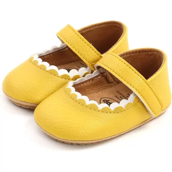 SOFMUO Baby Girls Mary Jane Flats with Bowknot Ballet Slippers Toddler First Walkers Infant Princess Wedding Christmas Dress ShoesA01Yellow