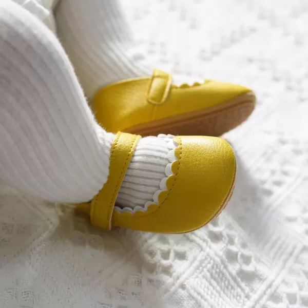 SOFMUO Baby Girls Mary Jane Flats with Bowknot Ballet Slippers Toddler First Walkers Infant Princess Wedding Christmas Dress ShoesA01Yellow