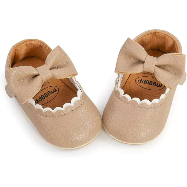 SOFMUO Baby Girls Mary Jane Flats with Bowknot Ballet Slippers Toddler First Walkers Infant Princess Wedding Christmas Dress ShoesA03Khaki