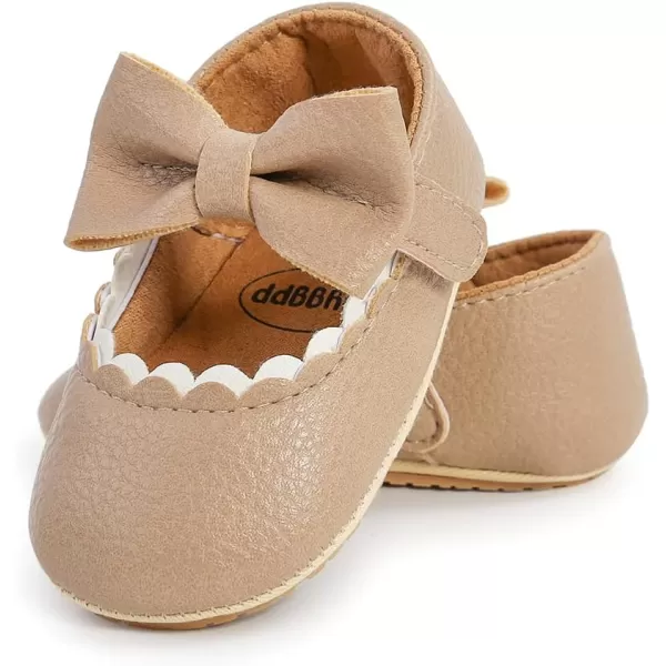 SOFMUO Baby Girls Mary Jane Flats with Bowknot Ballet Slippers Toddler First Walkers Infant Princess Wedding Christmas Dress ShoesA03Khaki