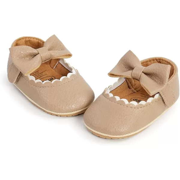 SOFMUO Baby Girls Mary Jane Flats with Bowknot Ballet Slippers Toddler First Walkers Infant Princess Wedding Christmas Dress ShoesA03Khaki