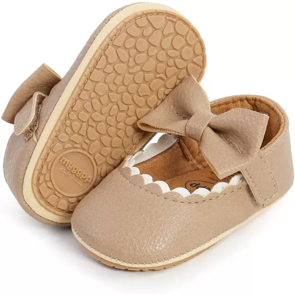 SOFMUO Baby Girls Mary Jane Flats with Bowknot Ballet Slippers Toddler First Walkers Infant Princess Wedding Christmas Dress ShoesA03Khaki