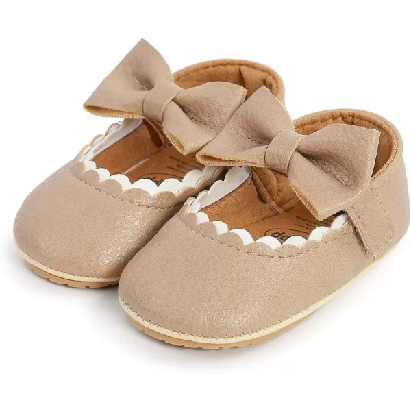 SOFMUO Baby Girls Mary Jane Flats with Bowknot Ballet Slippers Toddler First Walkers Infant Princess Wedding Christmas Dress ShoesA03Khaki