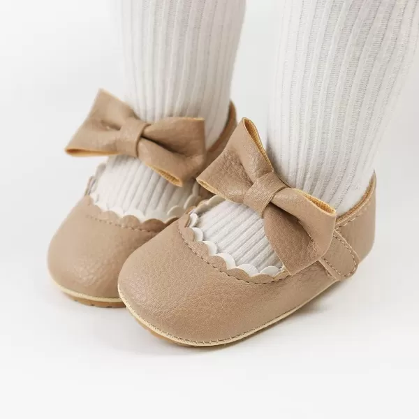 SOFMUO Baby Girls Mary Jane Flats with Bowknot Ballet Slippers Toddler First Walkers Infant Princess Wedding Christmas Dress ShoesA03Khaki