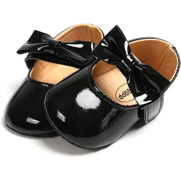 SOFMUO Baby Girls Mary Jane Flats with Bowknot Ballet Slippers Toddler First Walkers Infant Princess Wedding Christmas Dress ShoesBlack
