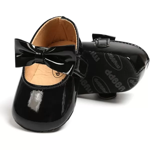 SOFMUO Baby Girls Mary Jane Flats with Bowknot Ballet Slippers Toddler First Walkers Infant Princess Wedding Christmas Dress ShoesBlack