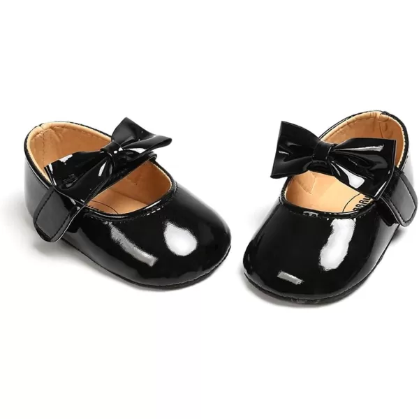 SOFMUO Baby Girls Mary Jane Flats with Bowknot Ballet Slippers Toddler First Walkers Infant Princess Wedding Christmas Dress ShoesBlack