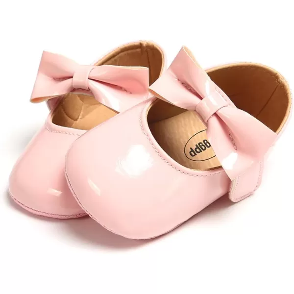 SOFMUO Baby Girls Mary Jane Flats with Bowknot Ballet Slippers Toddler First Walkers Infant Princess Wedding Christmas Dress ShoesPink