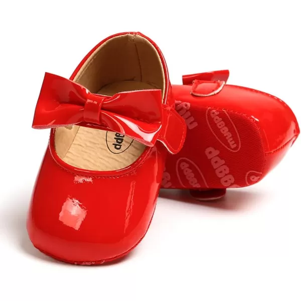 SOFMUO Baby Girls Mary Jane Flats with Bowknot Ballet Slippers Toddler First Walkers Infant Princess Wedding Christmas Dress ShoesRed
