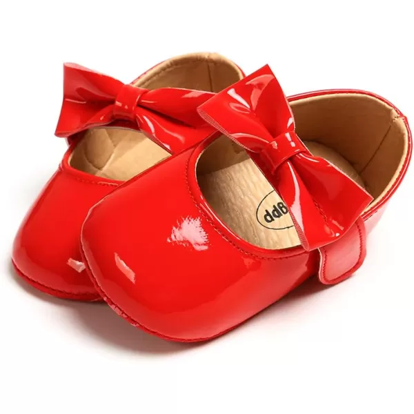 SOFMUO Baby Girls Mary Jane Flats with Bowknot Ballet Slippers Toddler First Walkers Infant Princess Wedding Christmas Dress ShoesRed