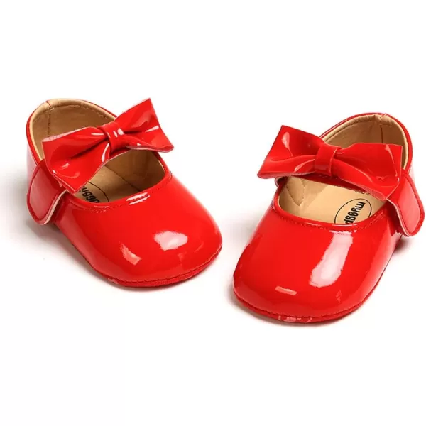 SOFMUO Baby Girls Mary Jane Flats with Bowknot Ballet Slippers Toddler First Walkers Infant Princess Wedding Christmas Dress ShoesRed