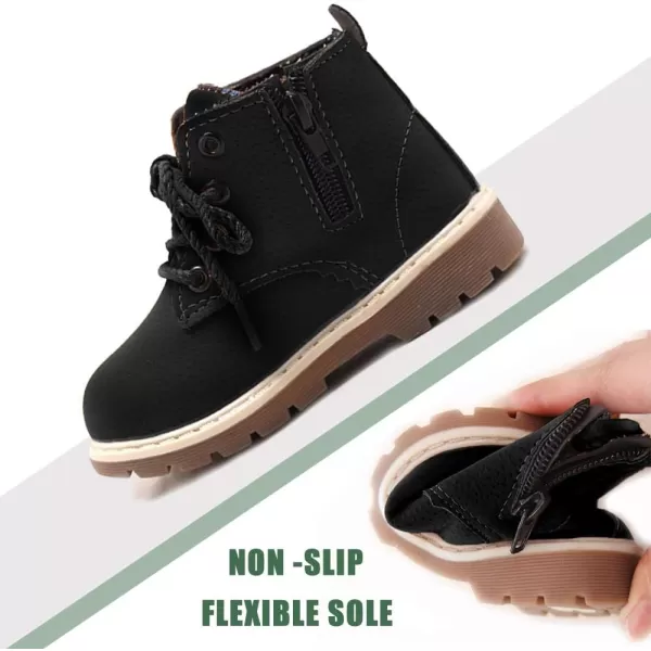 SOFMUO Baby Kids Boots  Boys Girls Rubber Sole PU Leather Warm Winter Shoes Hiking Snow Ankle Boots ToddlerLittle KidABlack