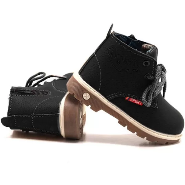 SOFMUO Baby Kids Boots  Boys Girls Rubber Sole PU Leather Warm Winter Shoes Hiking Snow Ankle Boots ToddlerLittle KidABlack