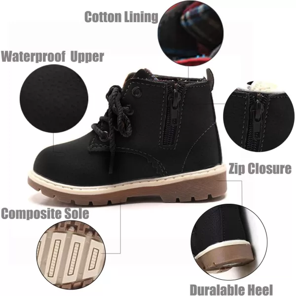 SOFMUO Baby Kids Boots  Boys Girls Rubber Sole PU Leather Warm Winter Shoes Hiking Snow Ankle Boots ToddlerLittle KidABlack