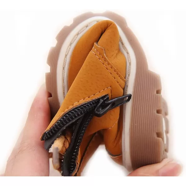 SOFMUO Baby Kids Boots  Boys Girls Rubber Sole PU Leather Warm Winter Shoes Hiking Snow Ankle Boots ToddlerLittle KidATan