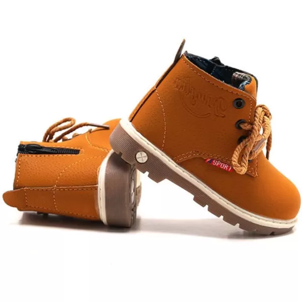 SOFMUO Baby Kids Boots  Boys Girls Rubber Sole PU Leather Warm Winter Shoes Hiking Snow Ankle Boots ToddlerLittle KidATan