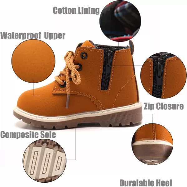 SOFMUO Baby Kids Boots  Boys Girls Rubber Sole PU Leather Warm Winter Shoes Hiking Snow Ankle Boots ToddlerLittle KidATan