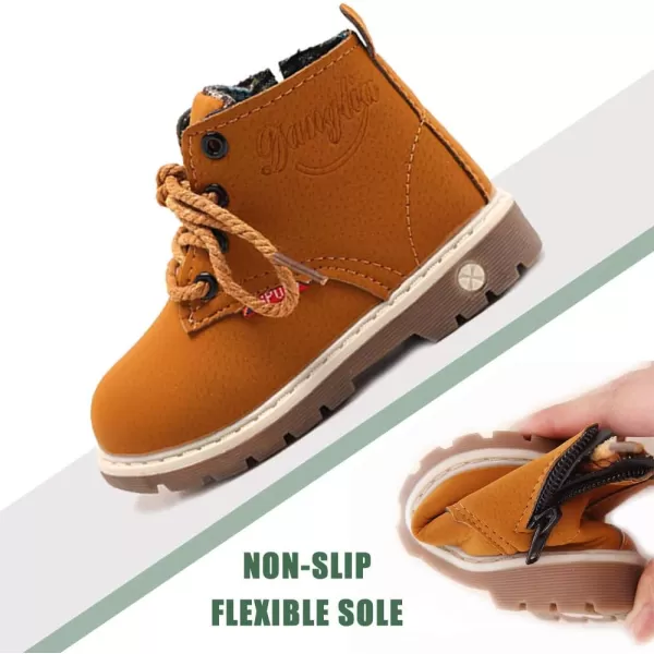 SOFMUO Baby Kids Boots  Boys Girls Rubber Sole PU Leather Warm Winter Shoes Hiking Snow Ankle Boots ToddlerLittle KidATan