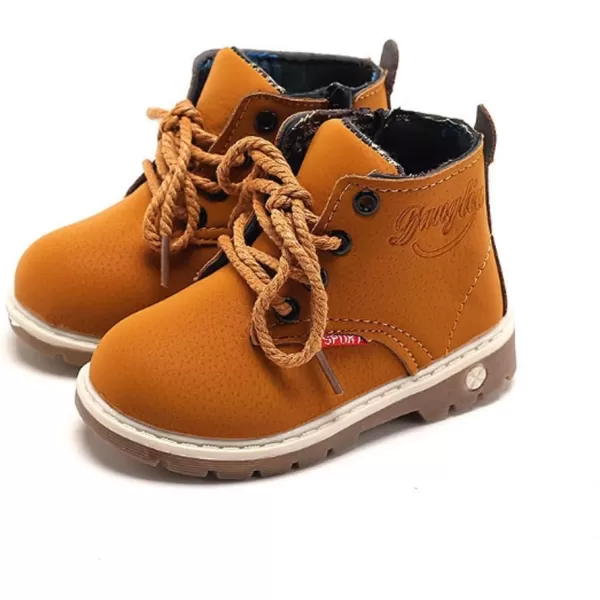 SOFMUO Baby Kids Boots  Boys Girls Rubber Sole PU Leather Warm Winter Shoes Hiking Snow Ankle Boots ToddlerLittle KidATan