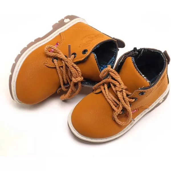 SOFMUO Baby Kids Boots  Boys Girls Rubber Sole PU Leather Warm Winter Shoes Hiking Snow Ankle Boots ToddlerLittle KidATan