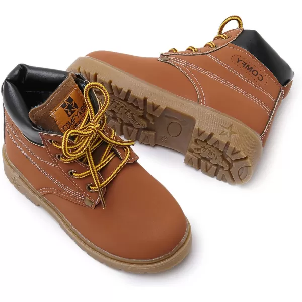 SOFMUO Baby Kids Boots  Boys Girls Rubber Sole PU Leather Warm Winter Shoes Hiking Snow Ankle Boots ToddlerLittle KidCBrown