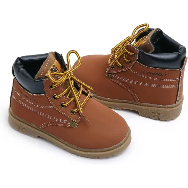 SOFMUO Baby Kids Boots  Boys Girls Rubber Sole PU Leather Warm Winter Shoes Hiking Snow Ankle Boots ToddlerLittle KidCBrown