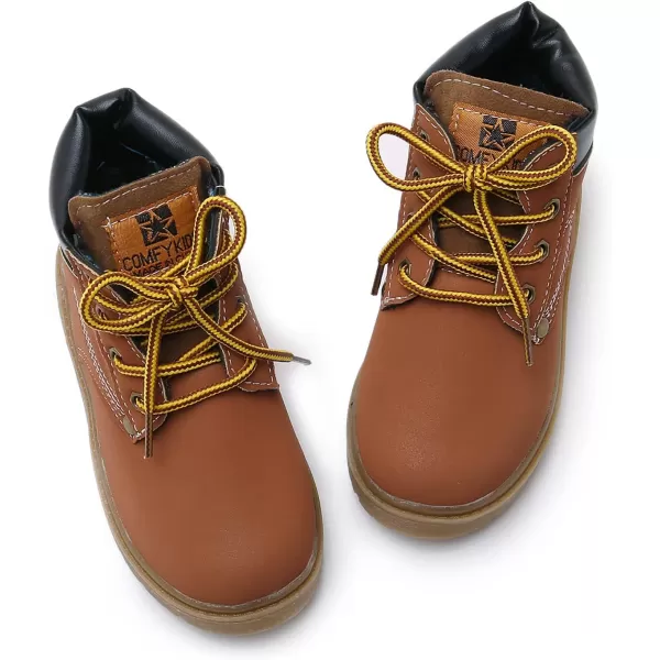 SOFMUO Baby Kids Boots  Boys Girls Rubber Sole PU Leather Warm Winter Shoes Hiking Snow Ankle Boots ToddlerLittle KidCBrown
