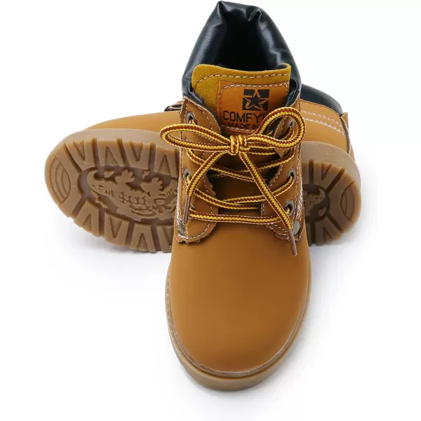 SOFMUO Baby Kids Boots  Boys Girls Rubber Sole PU Leather Warm Winter Shoes Hiking Snow Ankle Boots ToddlerLittle KidCYellow