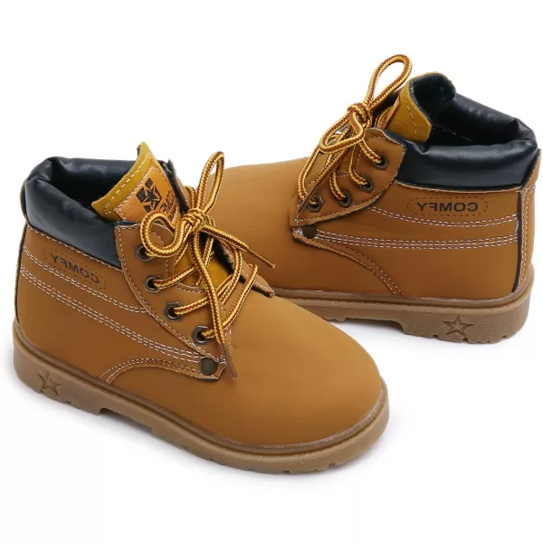 SOFMUO Baby Kids Boots  Boys Girls Rubber Sole PU Leather Warm Winter Shoes Hiking Snow Ankle Boots ToddlerLittle KidCYellow