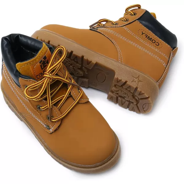 SOFMUO Baby Kids Boots  Boys Girls Rubber Sole PU Leather Warm Winter Shoes Hiking Snow Ankle Boots ToddlerLittle KidCYellow