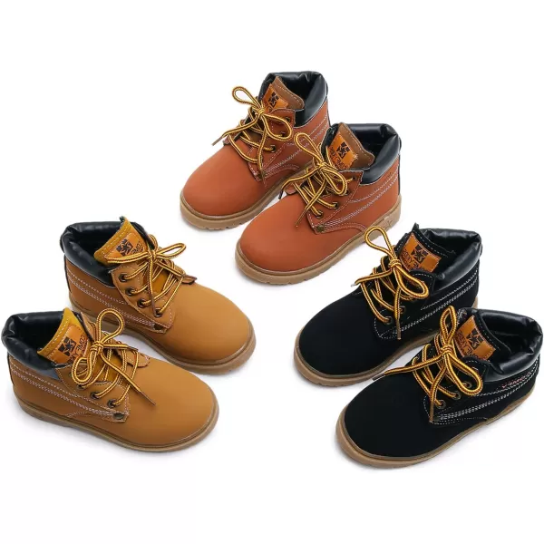 SOFMUO Baby Kids Boots  Boys Girls Rubber Sole PU Leather Warm Winter Shoes Hiking Snow Ankle Boots ToddlerLittle KidCYellow
