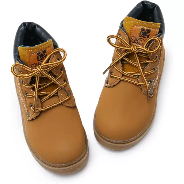 SOFMUO Baby Kids Boots  Boys Girls Rubber Sole PU Leather Warm Winter Shoes Hiking Snow Ankle Boots ToddlerLittle KidCYellow