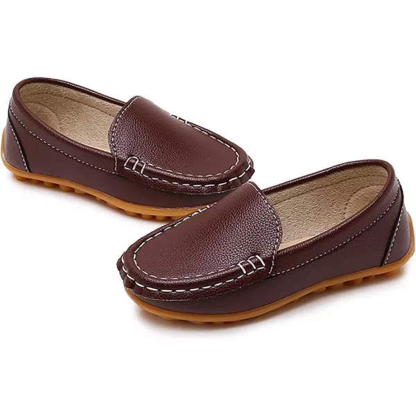 SOFMUO Boys Girls Leather Loafers SlipOn Oxford Flats Boat Dress Schooling Daily Walking ShoesToddlerLittle KidsBrown