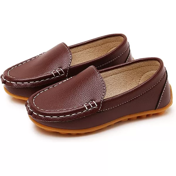 SOFMUO Boys Girls Leather Loafers SlipOn Oxford Flats Boat Dress Schooling Daily Walking ShoesToddlerLittle KidsBrown