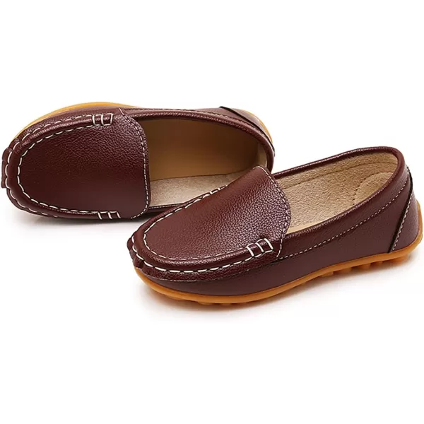 SOFMUO Boys Girls Leather Loafers SlipOn Oxford Flats Boat Dress Schooling Daily Walking ShoesToddlerLittle KidsBrown