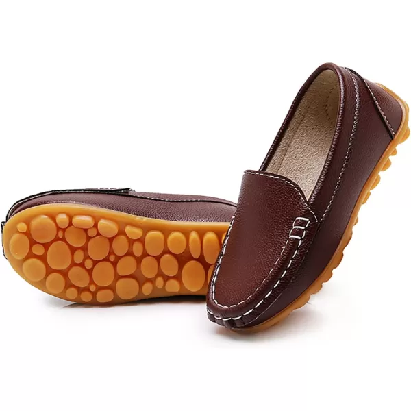 SOFMUO Boys Girls Leather Loafers SlipOn Oxford Flats Boat Dress Schooling Daily Walking ShoesToddlerLittle KidsBrown