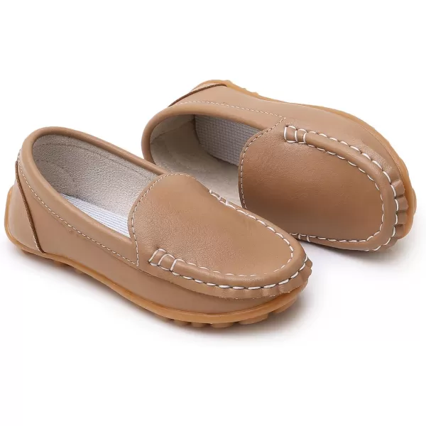 SOFMUO Boys Girls Leather Loafers SlipOn Oxford Flats Boat Dress Schooling Daily Walking ShoesToddlerLittle KidsDark Khaki