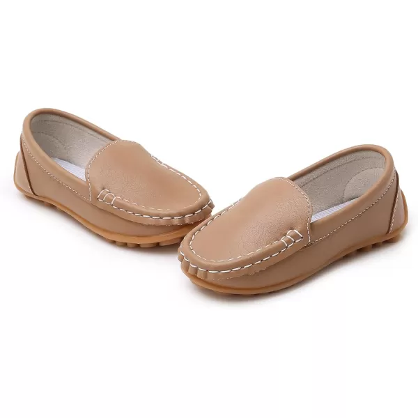 SOFMUO Boys Girls Leather Loafers SlipOn Oxford Flats Boat Dress Schooling Daily Walking ShoesToddlerLittle KidsDark Khaki