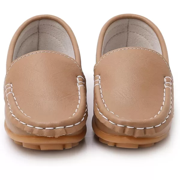 SOFMUO Boys Girls Leather Loafers SlipOn Oxford Flats Boat Dress Schooling Daily Walking ShoesToddlerLittle KidsDark Khaki