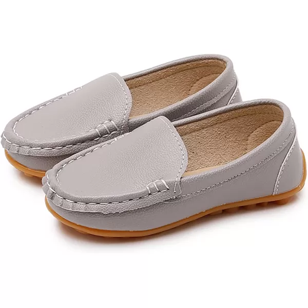 SOFMUO Boys Girls Leather Loafers SlipOn Oxford Flats Boat Dress Schooling Daily Walking ShoesToddlerLittle KidsGrey
